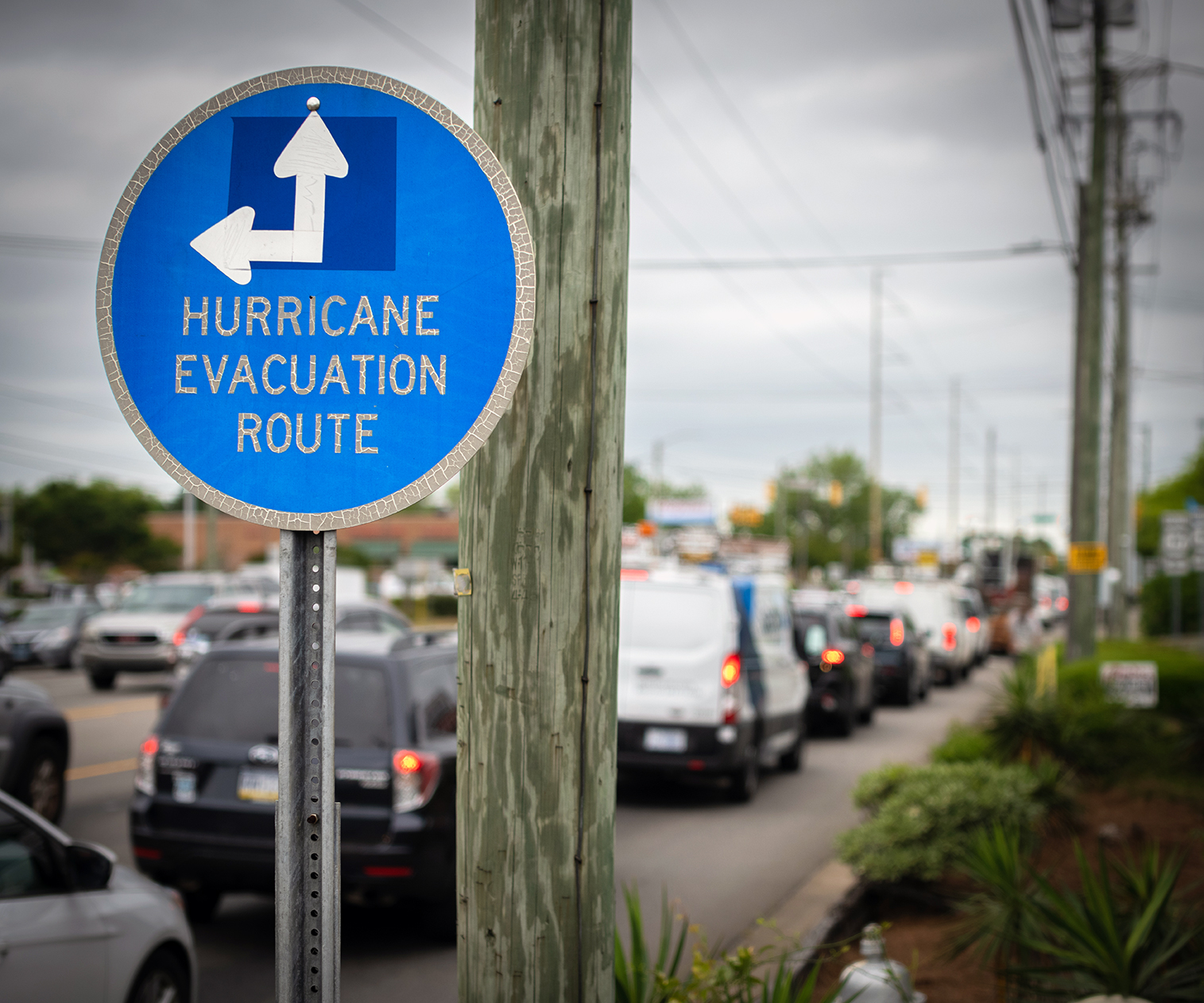 Hurricane Evacuation Route sign with Traffic