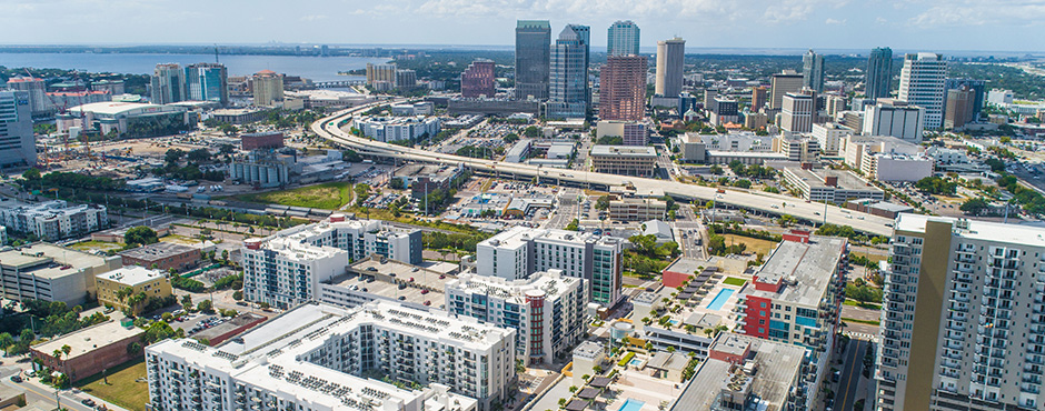 Channelside mixed use development with downtown Tampa in the background