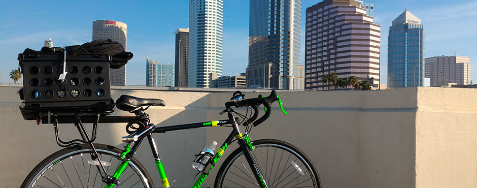 commuter bike with downtown Tampa in background